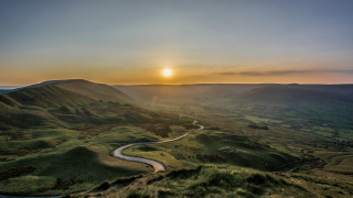 Winding road green valley sunset - road free wallpaper