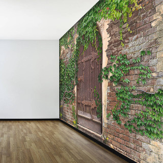Brick wall door vines wooden - a detailed matte painting free wallpaper