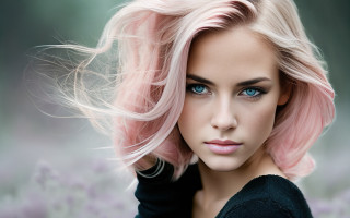 Pink hair blue eyes flower - the background and a blurry background free wallpaper