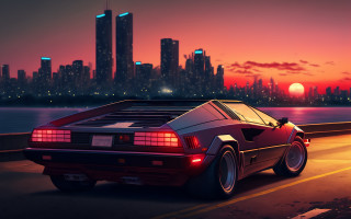 Car city night sunset skyline - the background and a city skyline free wallpaper