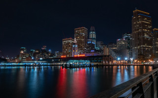 City skyline night bridge river 37 - a bridge in the foreground free wallpaper