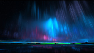 Night sky lake mountains city - a lake in the foreground free wallpaper