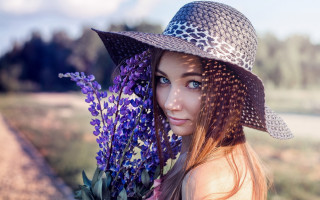 Woman hat flower smile outdoors - a smile free wallpaper for desktop