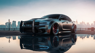 Silver dodge charger city skyline - intimidating lighting free wallpaper