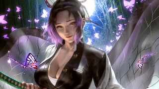 Purple hair butterfly chen shinobu - a green object free wallpaper