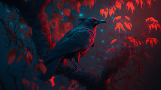 Bird red leaves fire glow - the branch free wallpaper