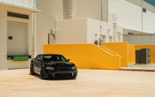 Black car yellow building white - alex petruk ape free wallpaper