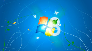 Blue background butterfly window8 logo - computer art free wallpaper for desktop