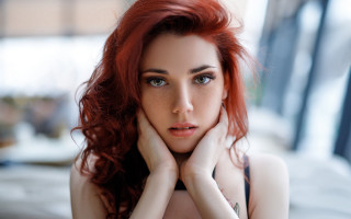 Red hair woman posing rococo - her face free wallpaper for desktop