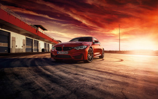 Red car sunset clouds horizon - a sunset in the background free wallpaper