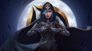 Woman sword fullmoon fantasy armor - her hand and a moon in the background free wallpaper