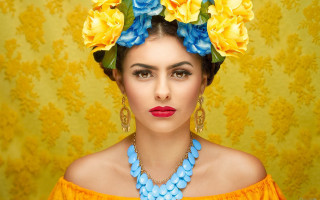 Woman flowercrown yellowdress autumn fire - a yellow dress free wallpaper