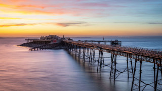 Pier train sunset ocean bridge - a pier free wallpaper