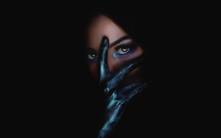 Black face blue eyes gloves - dark fantasy free wallpaper