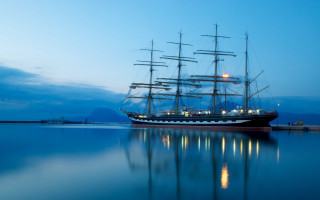 Large boat night water sails - water free wallpaper