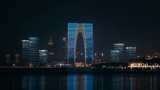 City skyline night reflection tower - architecture free wallpaper