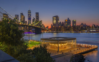 Hudson river cityscape night lights - a bridge and a building free wallpaper