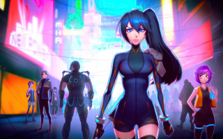 Cyberpunk anime girls neon city - cyberpunk art free wallpaper