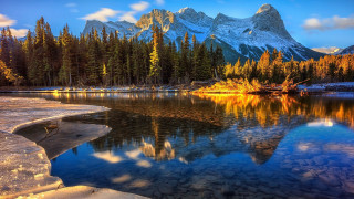 Mountain reflection lake trees rocks 2 - a mountain range free wallpaper