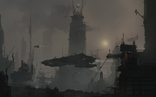 Futuristic city spaceship smoke retrofuturism - a spaceship free wallpaper