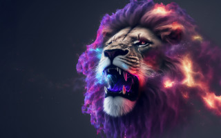 Lion colorful mane fire galaxy - behance hd free wallpaper