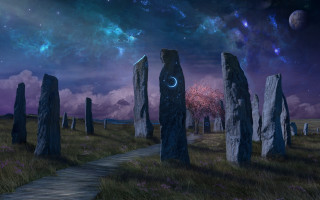 Path stones moon stars fantasy - matte fantasy painting free wallpaper
