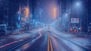 City street night cyberpunk snow - the sidewalk free wallpaper