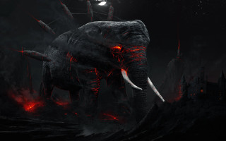 Elephant red lights full moon - an elephant free wallpaper