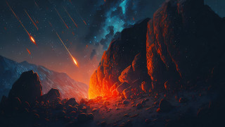 Mountain lava glow shootingstar aurora - star in the distance free wallpaper