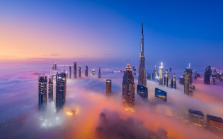 Foggy city skyline skyscrapers bridge - skyscraper free wallpaper