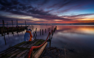 Sunset dock person boat foreground - diego gisbert llorens free wallpaper