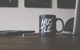 Coffee mug laptop phone typographic - international typographic style free wallpaper for desktop