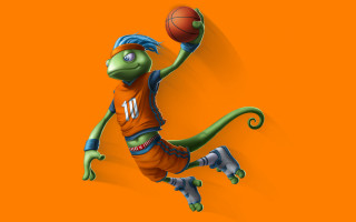 Cartoon character jumping holding basketball - plasticien free wallpaper