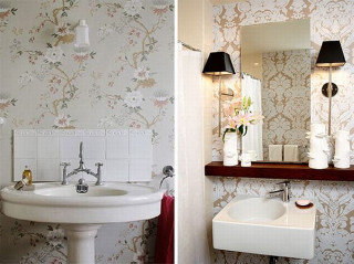 Bathroom sink mirror wall flowered - a bathroom free wallpaper