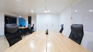 Long table black chairs wine - a blue wall free wallpaper