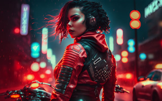 Woman red leather rain motorcycle 2 - the rain free wallpaper