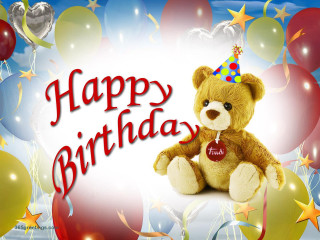 Teddy bear birthday hat balloons - card free wallpaper