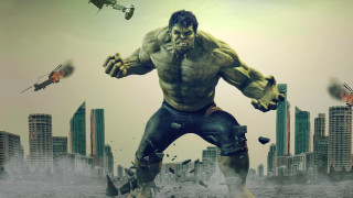 Cityscape giant hulk suit helicopter - overhead free wallpaper