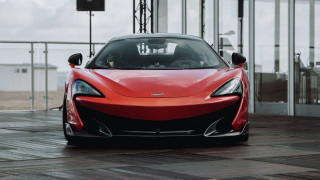 Red sports car glass wall 3 - a wooden floor free wallpaper