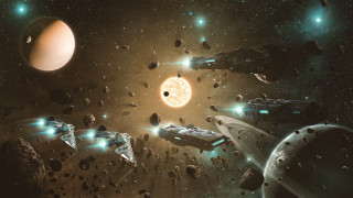 Space ships stars planets sun - a space free wallpaper