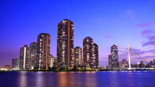 City skyline bridge river night 3 - blue sky free wallpaper