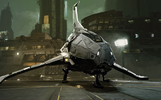 Futuristic fighter jet runway city - star citizen halo free wallpaper