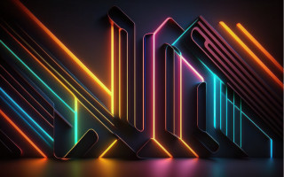 Neon text geometric abstract 3d - dark free wallpaper