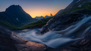Rocky valley sunset mountains lake - derold page free wallpaper