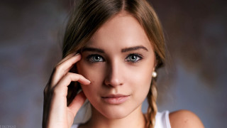 Woman braid blue eyes portrait 2 - her cheek free wallpaper