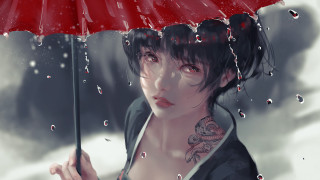 Woman umbrella rain black jacket - a woman holding free wallpaper