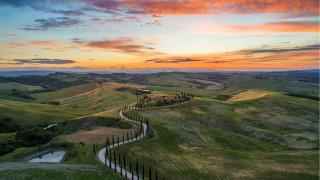 Winding road green hills sunset - the hill free wallpaper