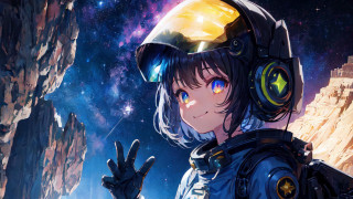 Girl headphones astronaut starry sky - full free wallpaper