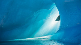 Blue ice cave boat ocean - inside free wallpaper