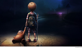 Boy backpack teddy bear dark - a boy free wallpaper